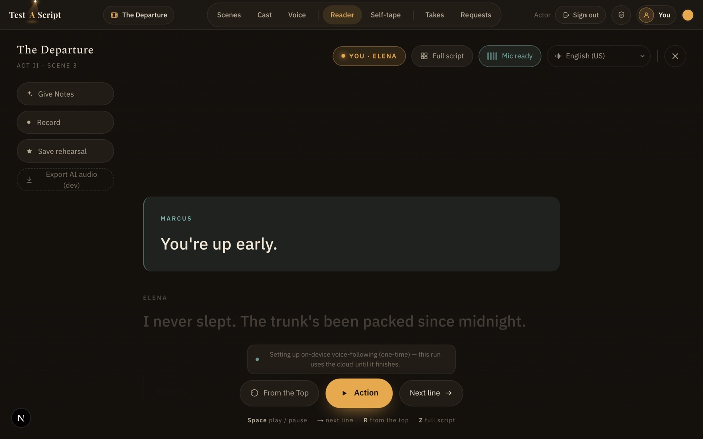 Reader focus mode — listening for your cue